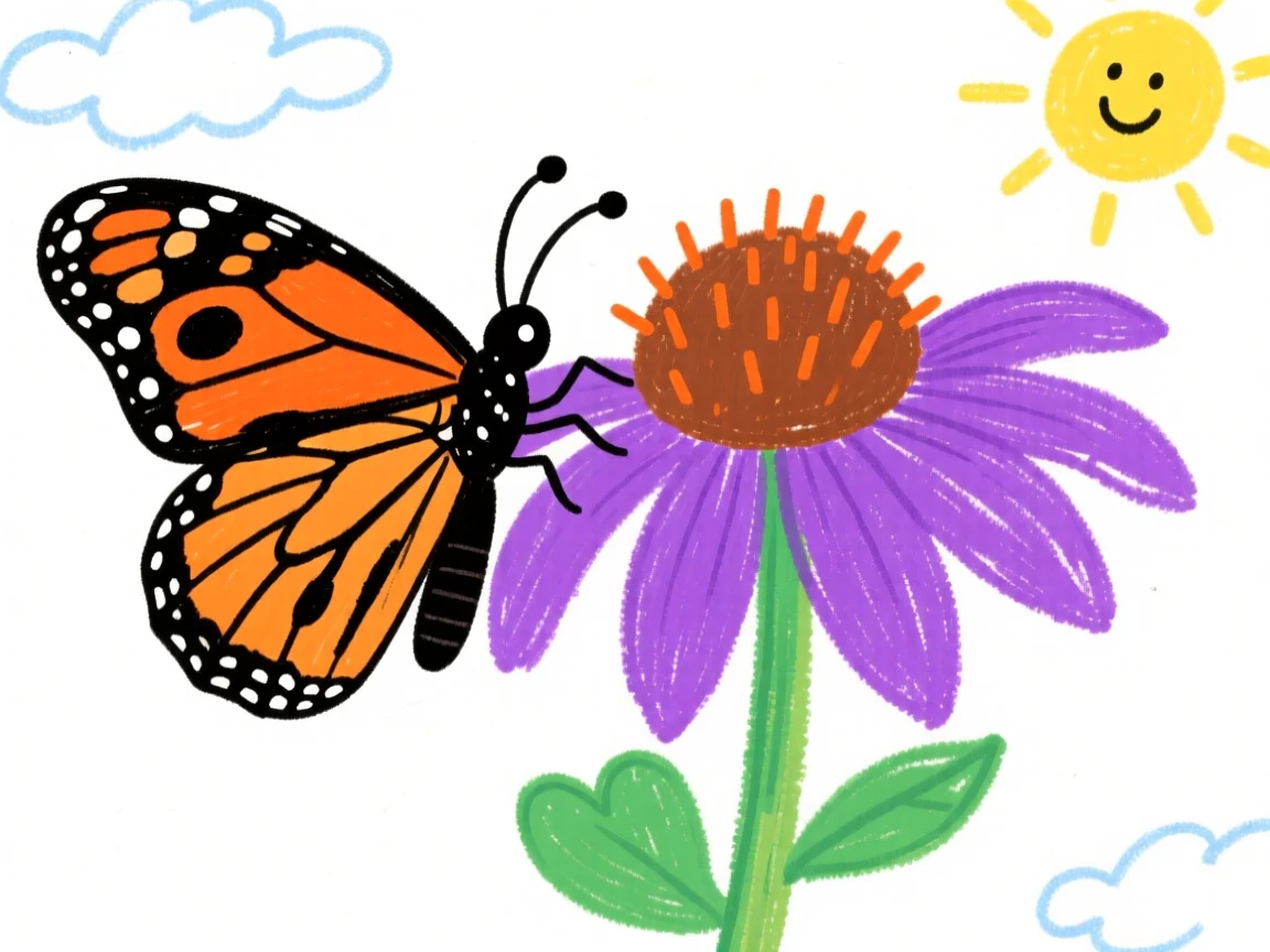 A bright monarch butterfly resting on a purple coneflower.