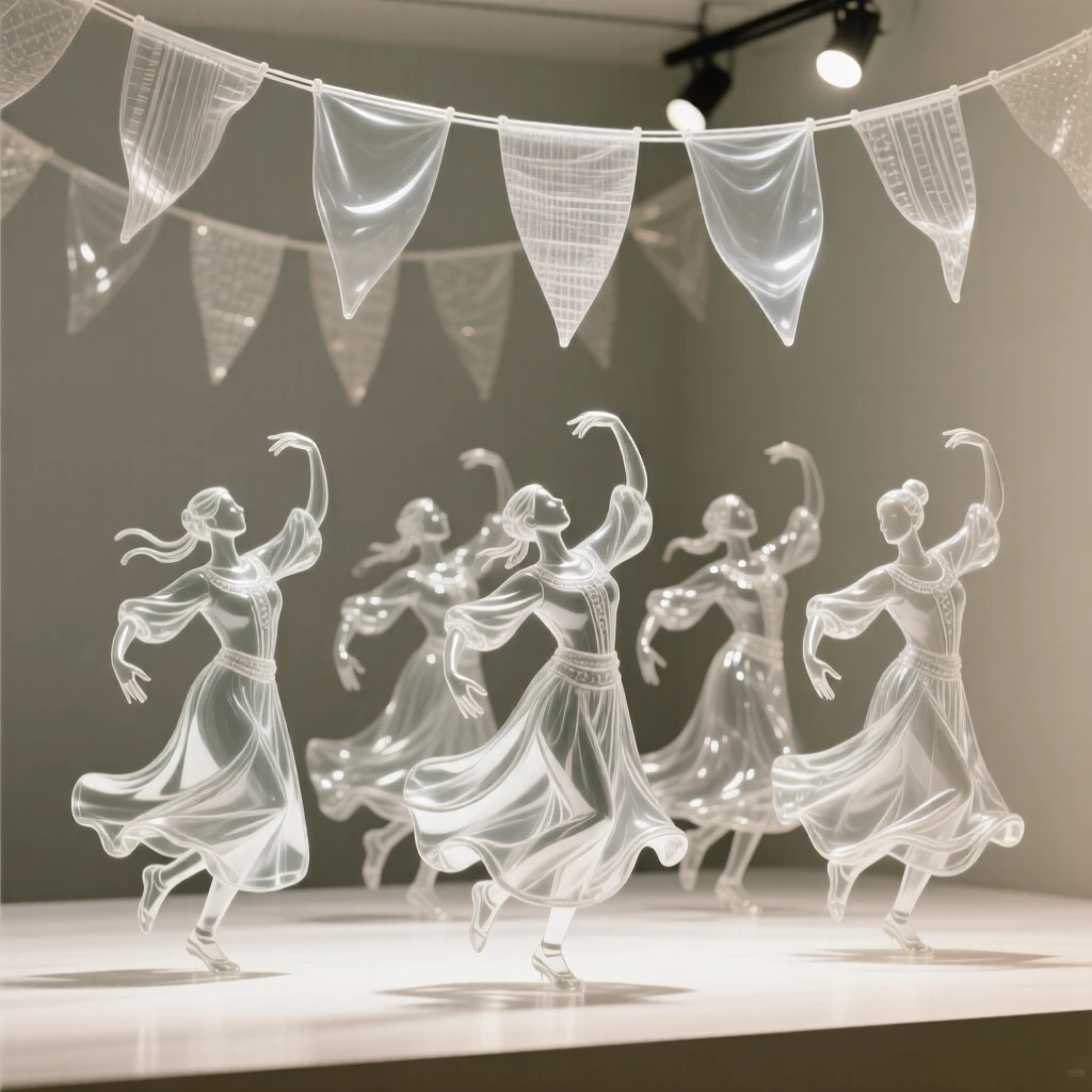 A group performing a traditional dance beneath festival banners, with the whole street alive in color and motion