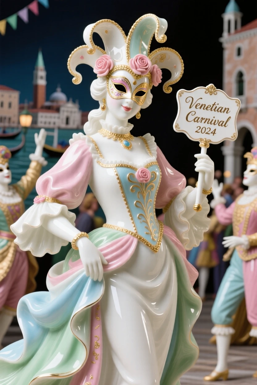 A vibrant Venetian carnival celebration, radiating cultural pride and celebration.