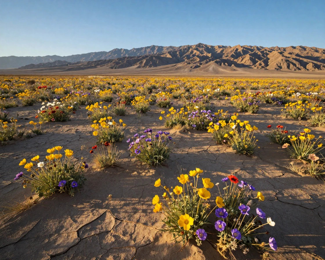 A desert bloom carpeting Death Valley in wildflowers after rare rain