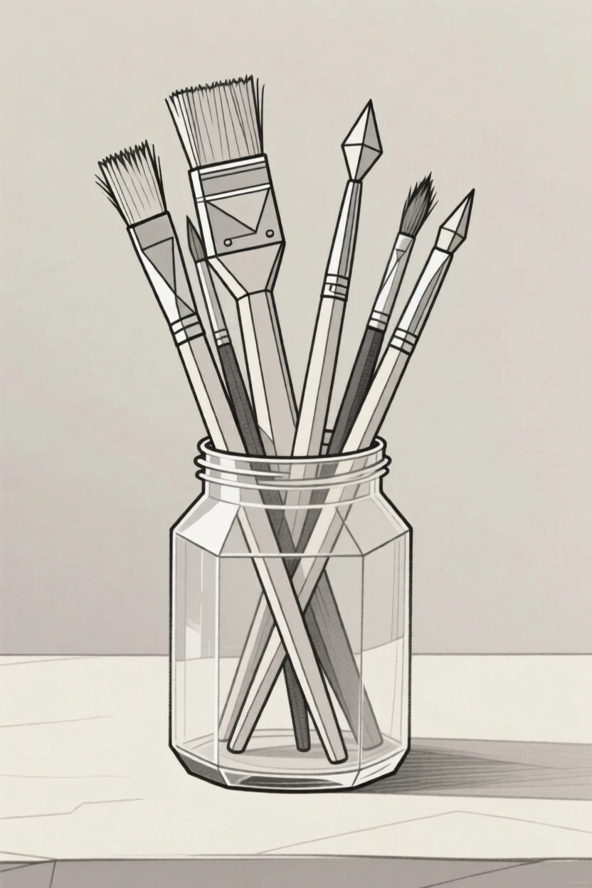 A still life of paintbrushes resting in a jar