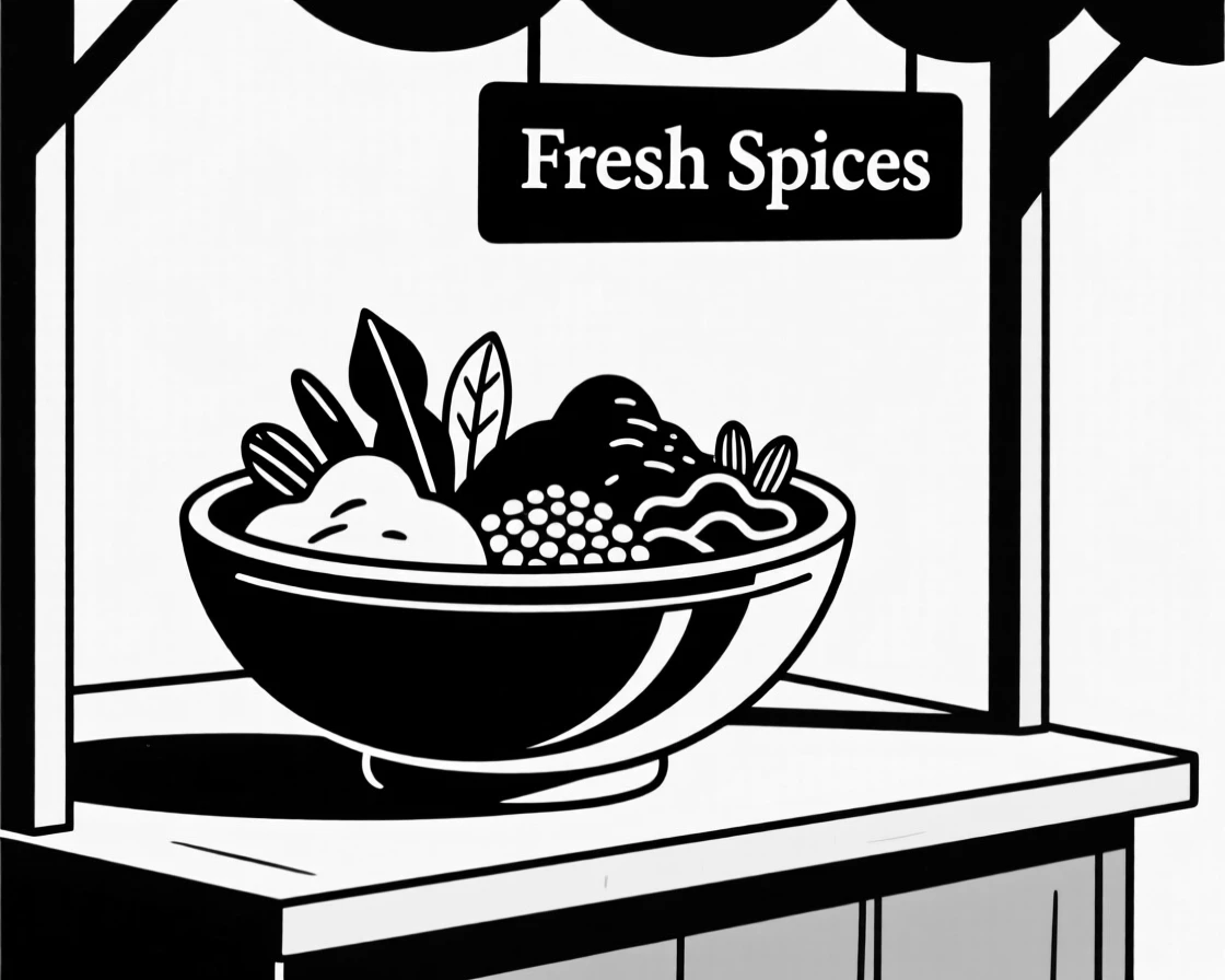 A bowl of colorful spices at a market stall.