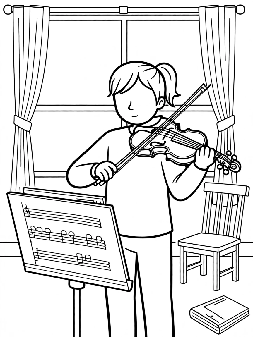 A young violinist practicing in a music room