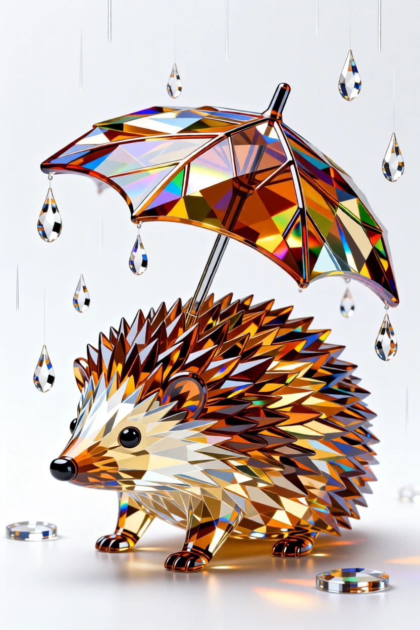 A whimsical scene of a hedgehog using a leaf as an umbrella in gentle rain.