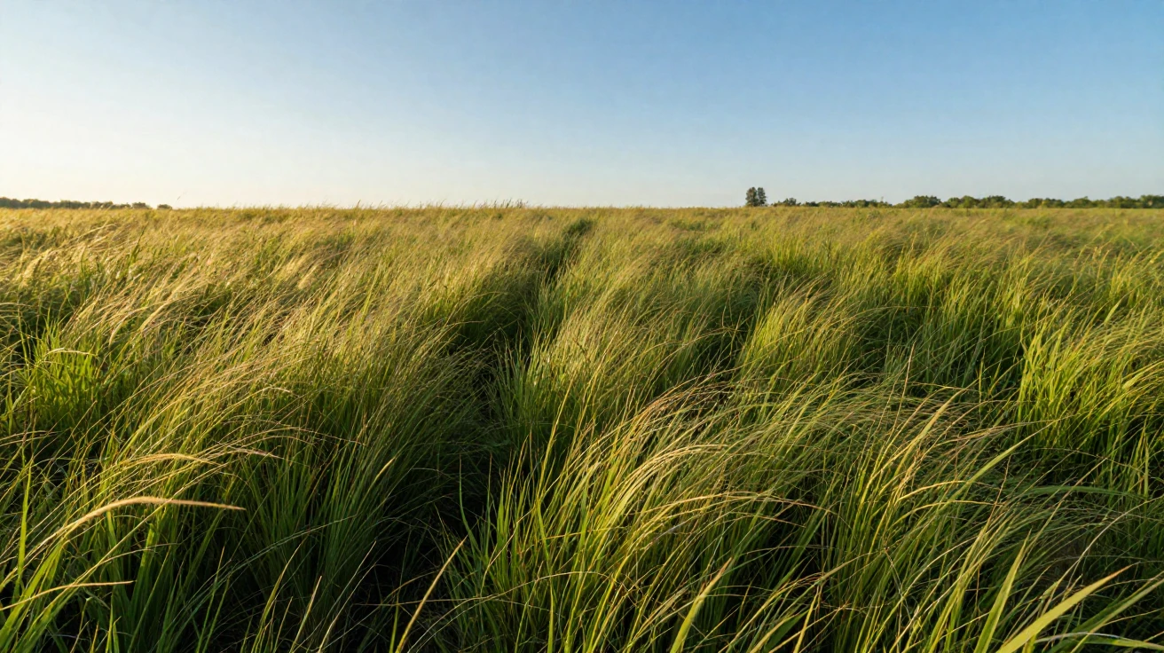 A field of prairie grass rippling like waves in the wind