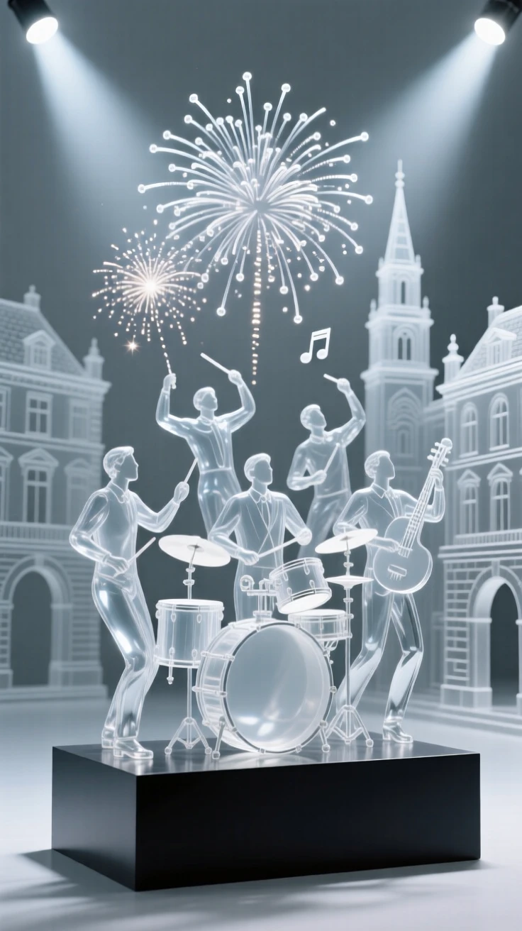 With music and drumbeats echoing through the streets, a group celebrating with fireworks over a historic city
