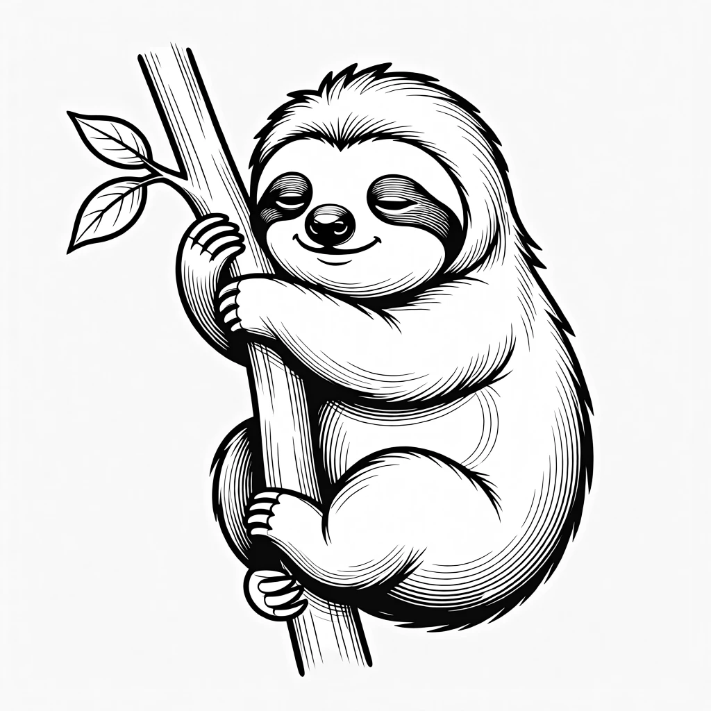 A chubby baby sloth hugging a branch tightly