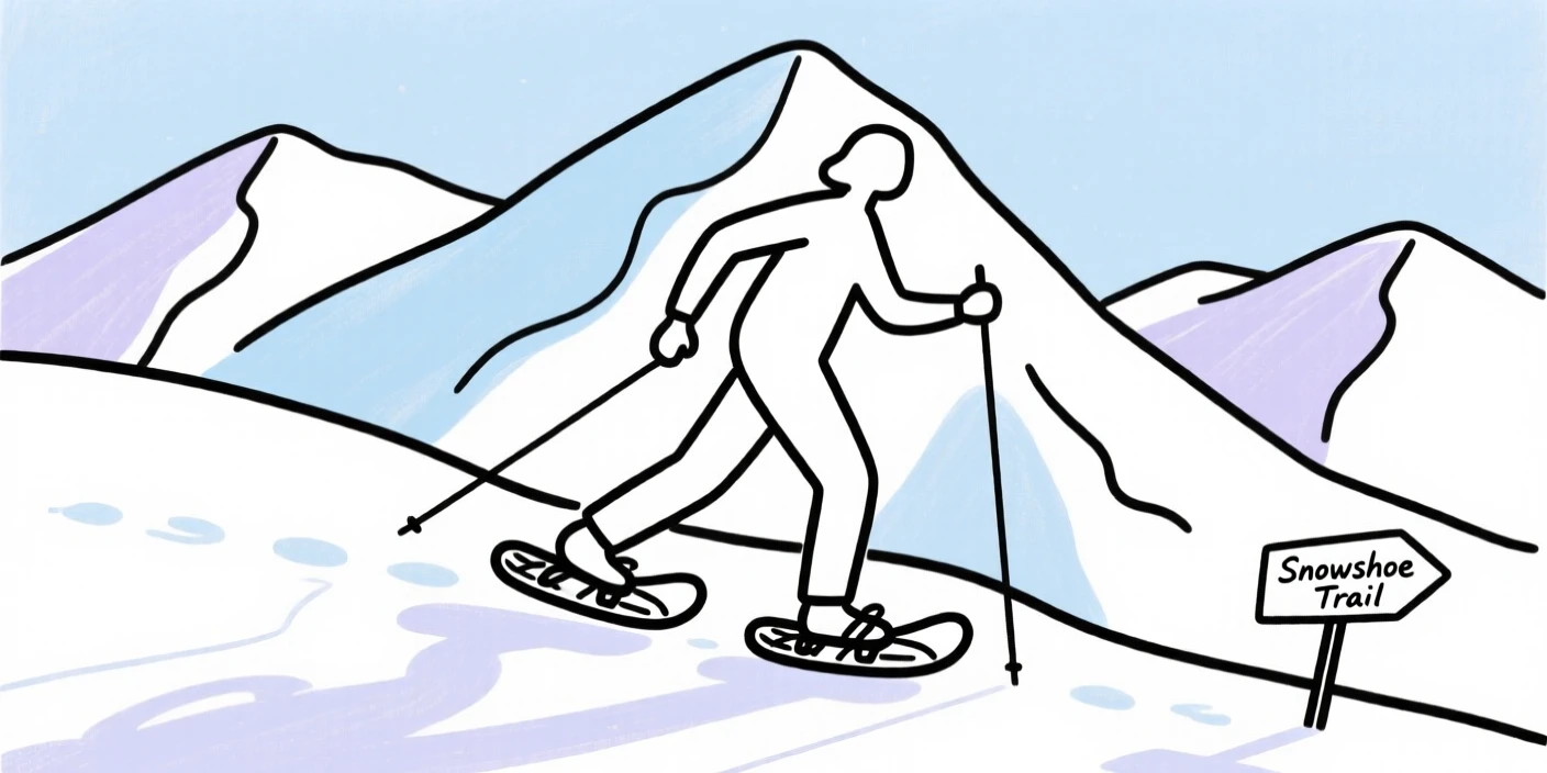 A snowy mountain trek with snowshoes