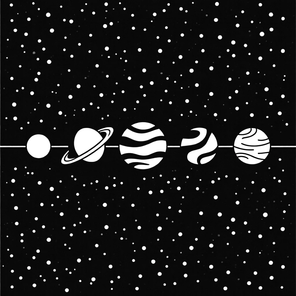 Planets aligned in a vast starry expanse.