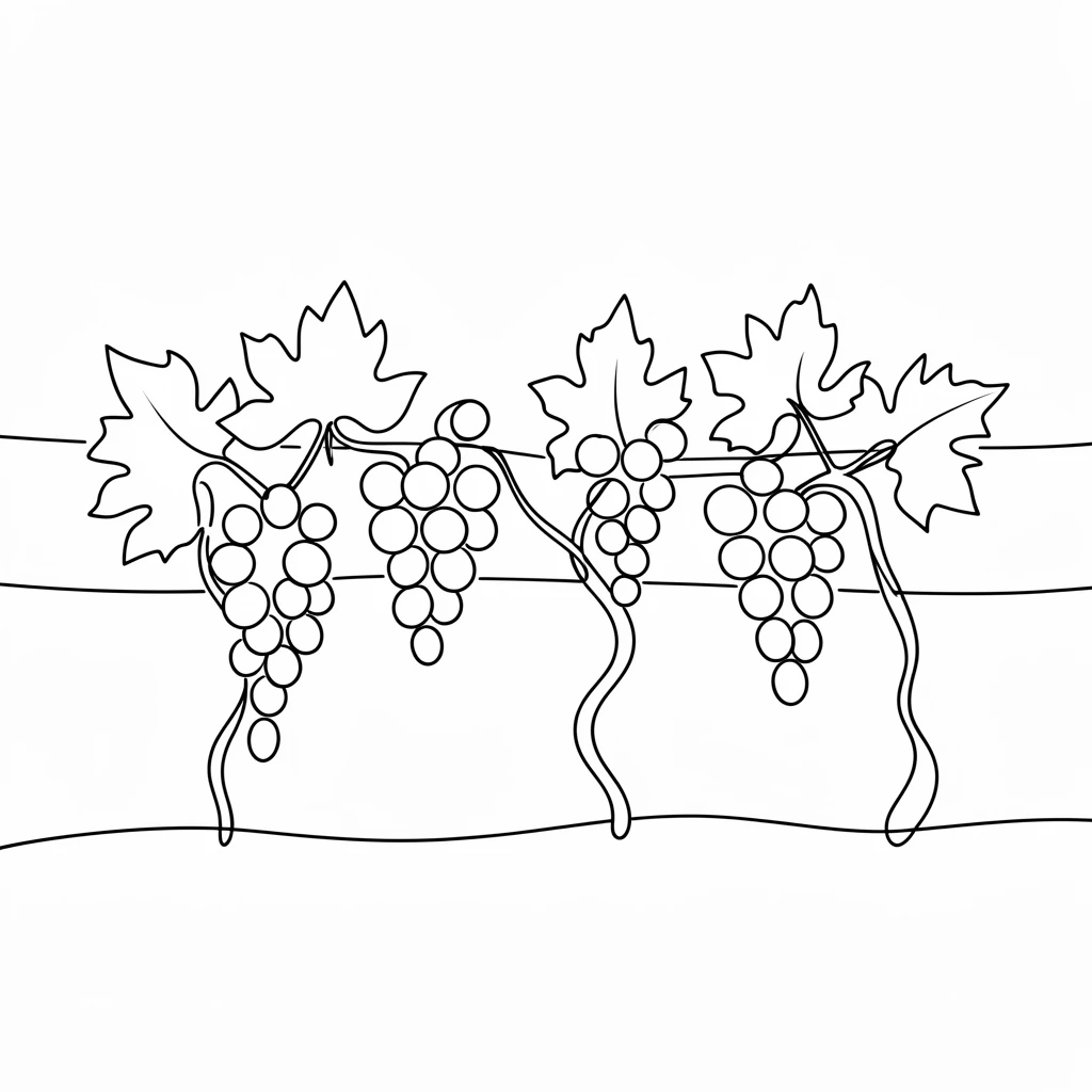 A vineyard row of grapevines heavy with ripening clusters of grapes