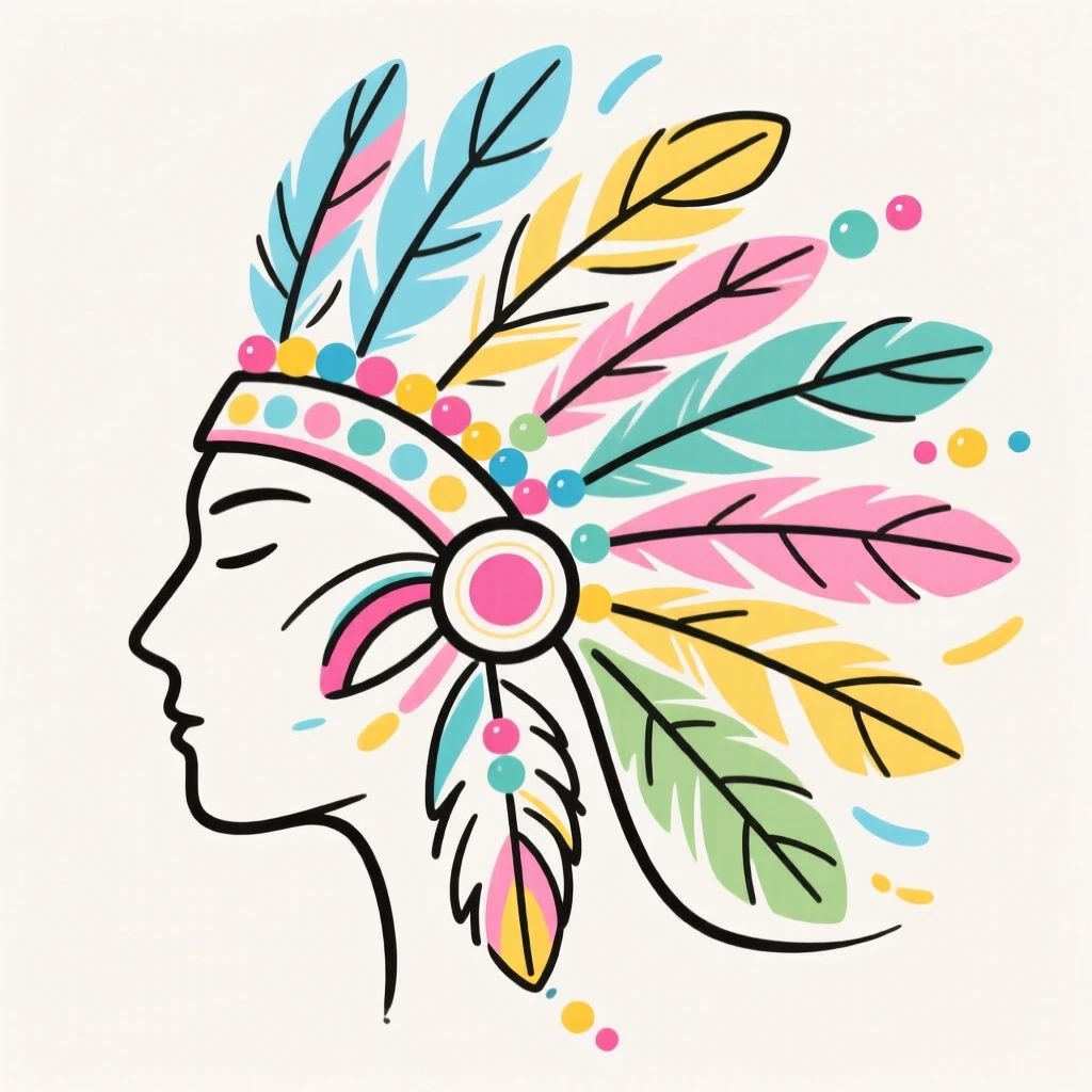 A colorful festival headdress adorned with feathers and beads.