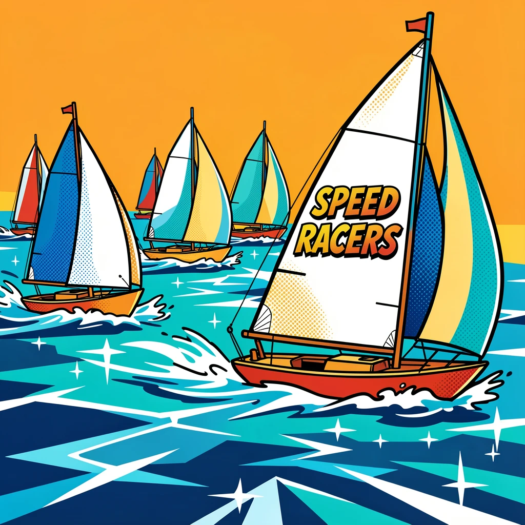 A fleet of sailboats racing across sparkling water