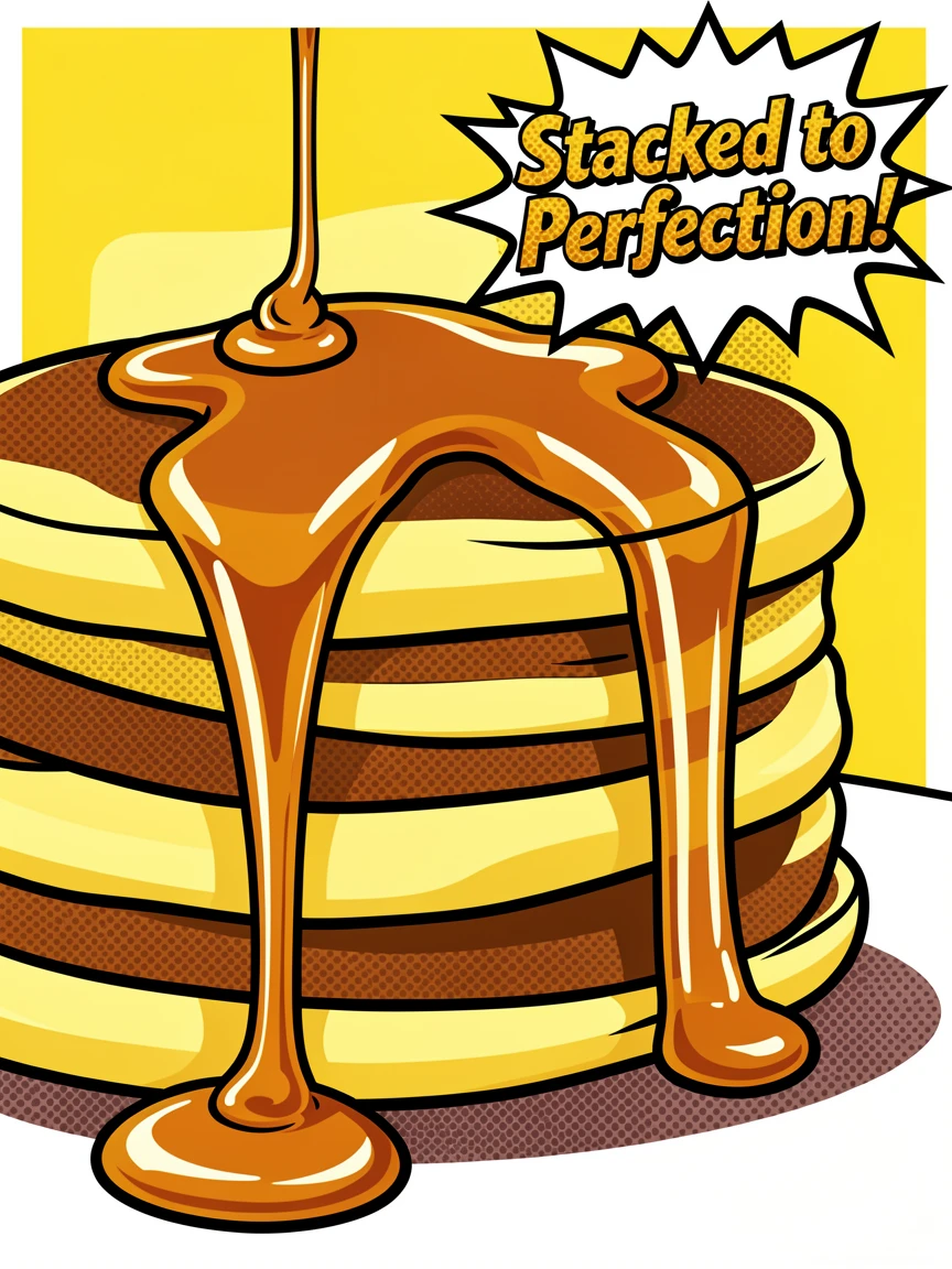 A stack of fluffy pancakes drizzled with maple syrup photographed up close in soft natural light