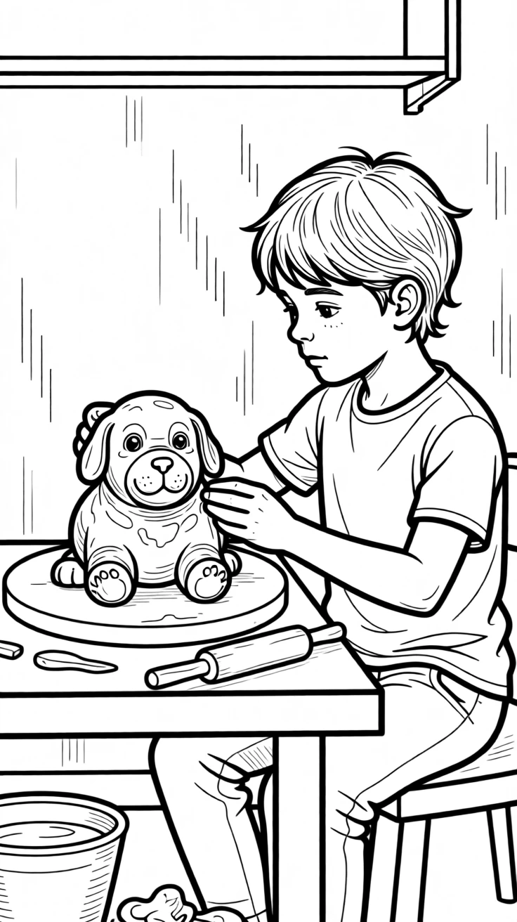 A young sculptor shaping a clay animal figure
