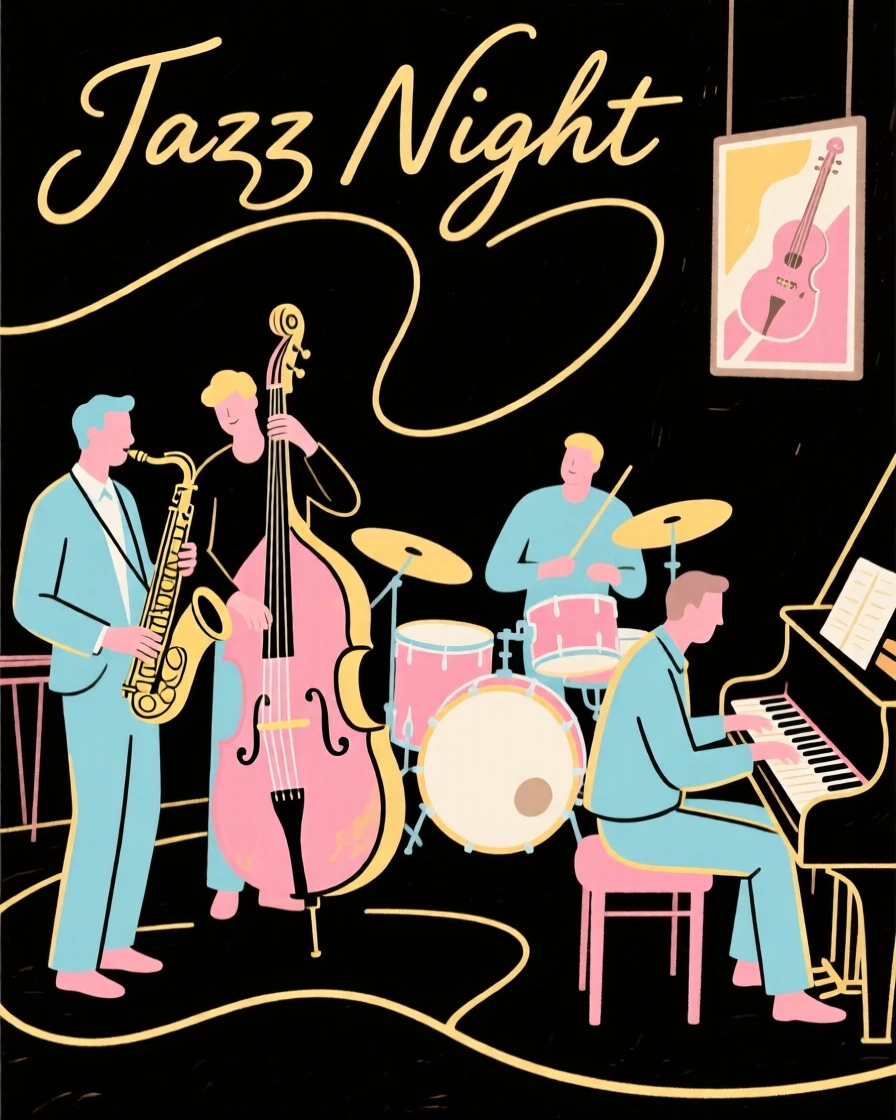 A group of musicians playing jazz together in a dimly lit club.