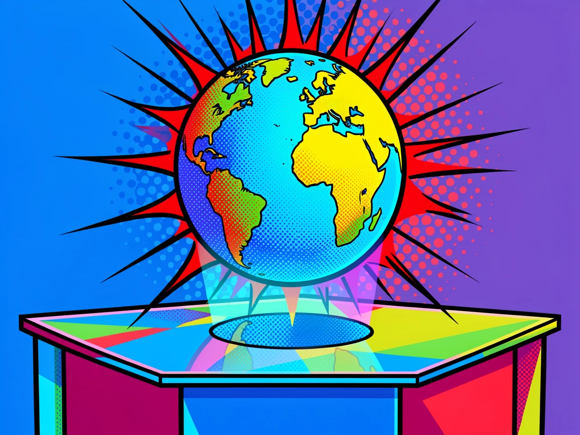 A holographic globe projected above a glass table