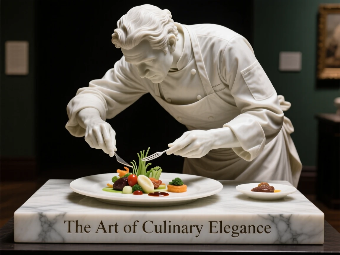 A beautifully composed image of a chef plating a beautifully arranged dish, captured with cinematic depth and detail, full of atmosphere and visual storytelling