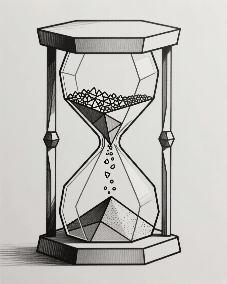 A vintage hourglass with sand mid-fall