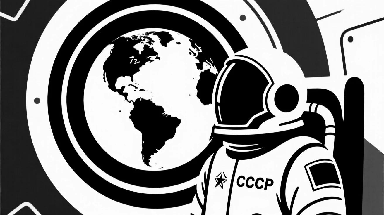 A cosmonaut gazing out a spacecraft window at Earth.