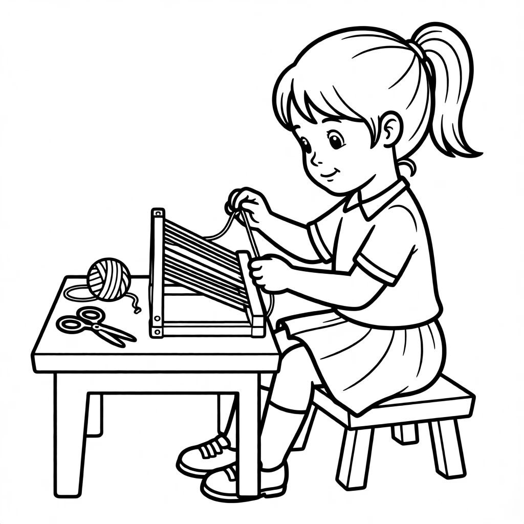 A young weaver working on a small loom