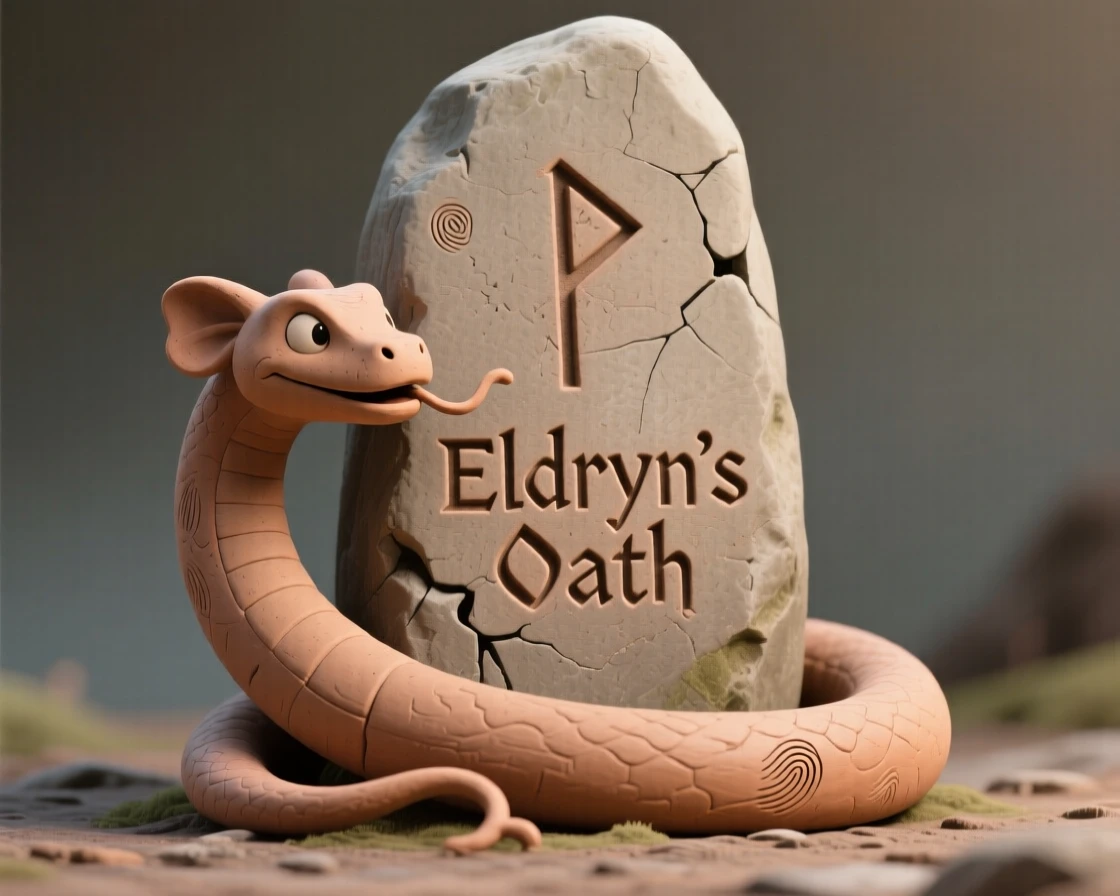 A wyrm curling around the base of an ancient standing stone