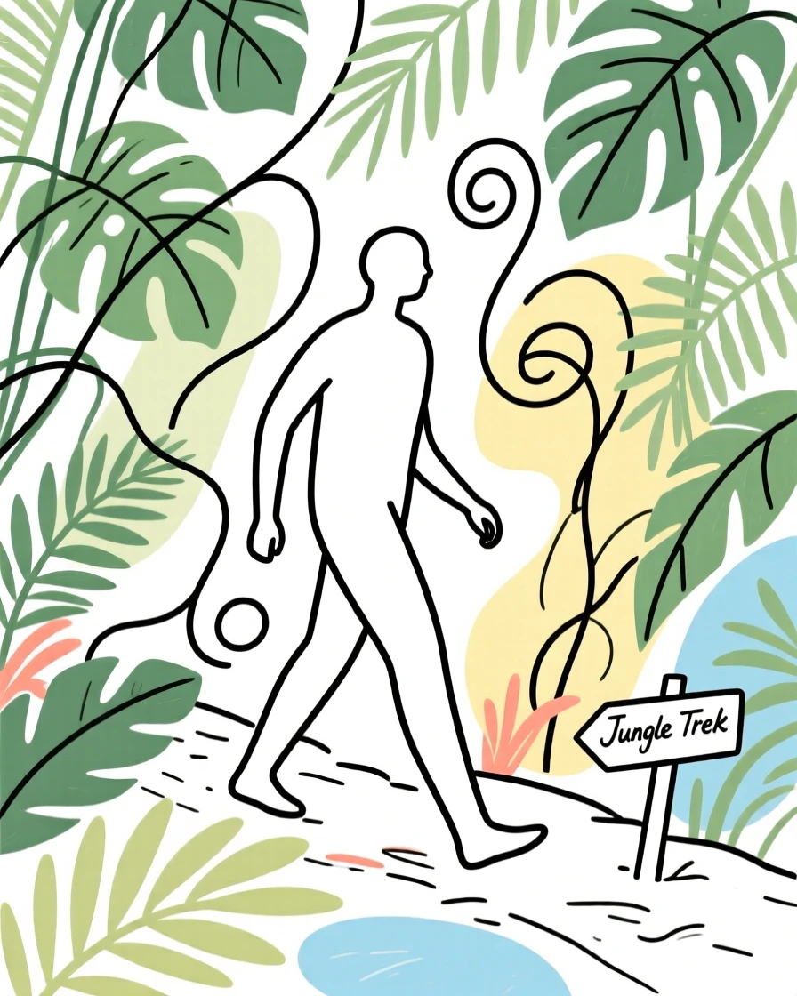 A jungle trek through dense foliage