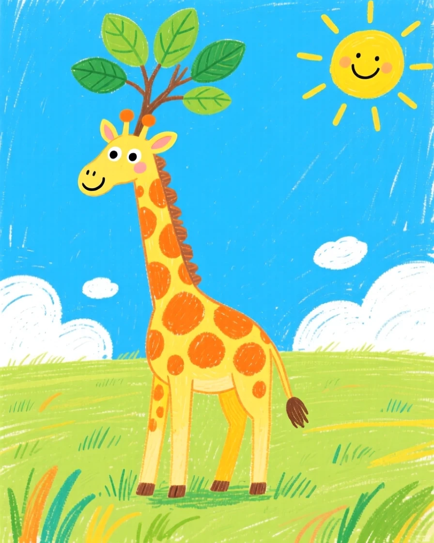 A giraffe reaching for treetop leaves on a wide open grassy plain.