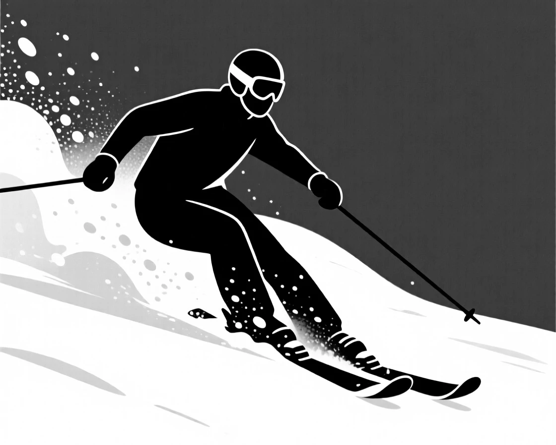 A skier carving through fresh powder snow.