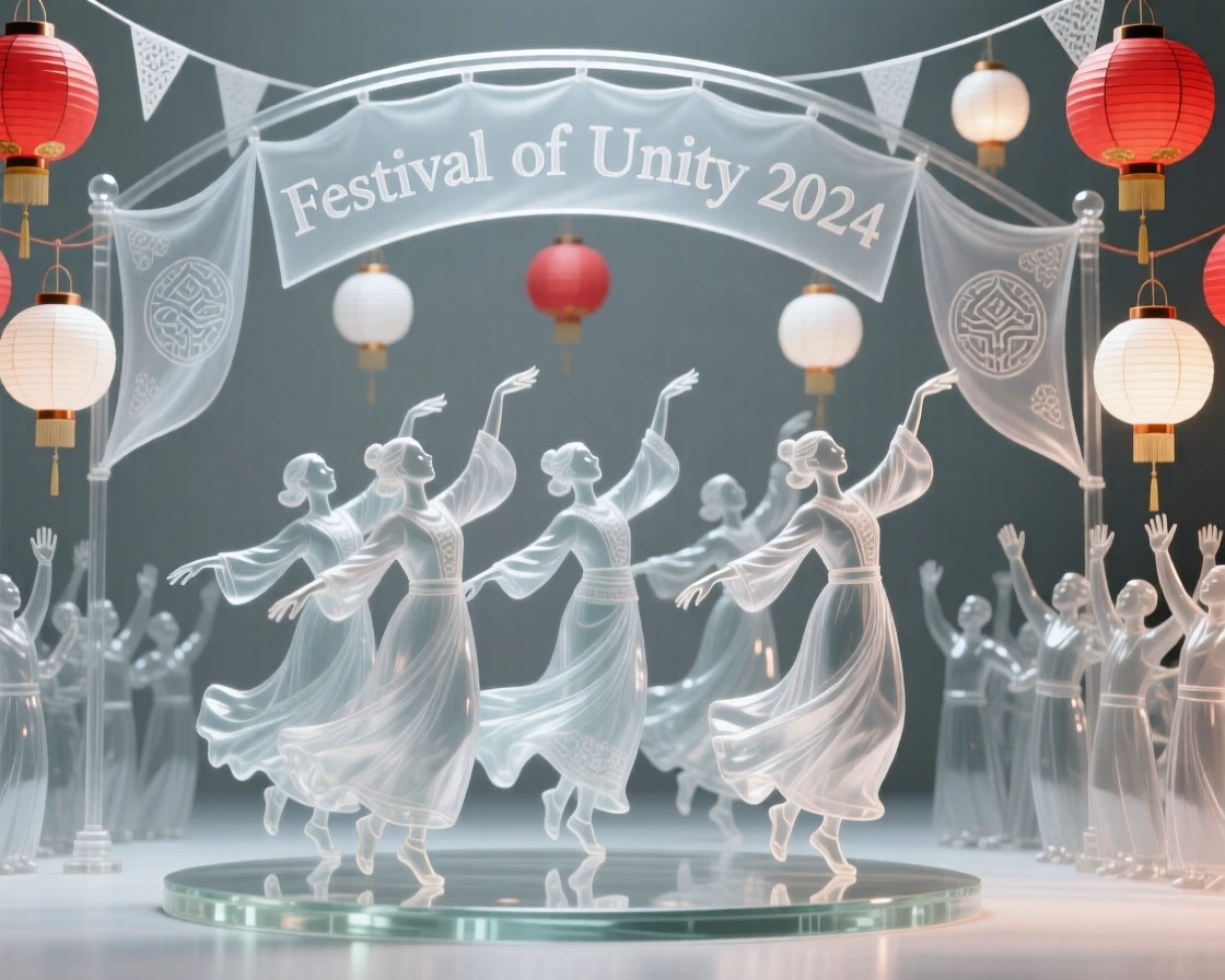 A group performing a traditional dance beneath festival banners as the crowd cheers beneath a canopy of paper lanterns, while the whole street seems to move together in celebration