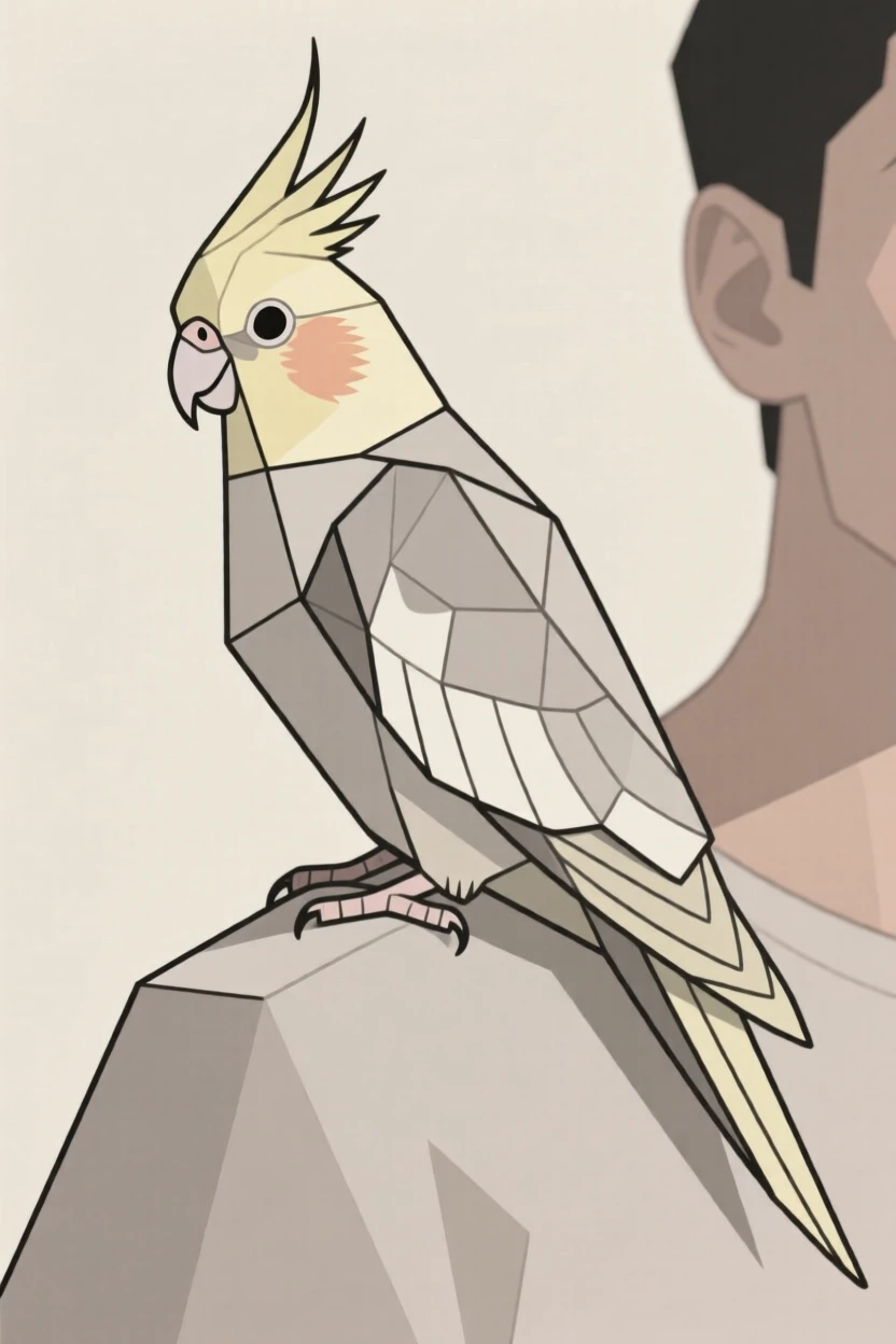 A cockatiel perched on its owner's shoulder
