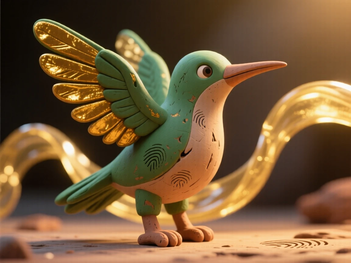 Huitzilopochtli's hummingbird form darting through golden light