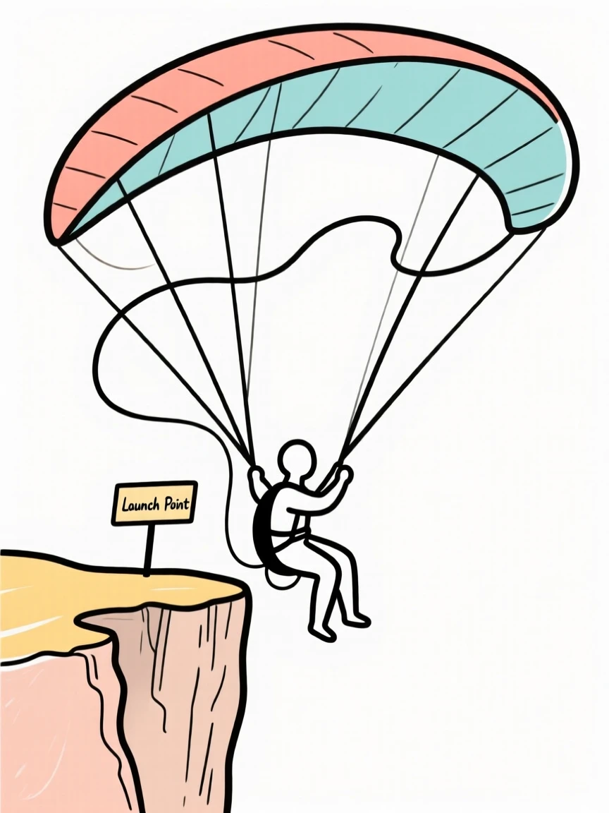 A paragliding launch off a cliff