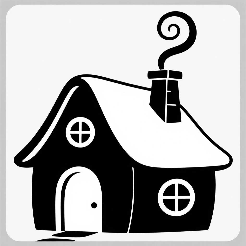 A fairy tale cottage with a spiraling chimney.