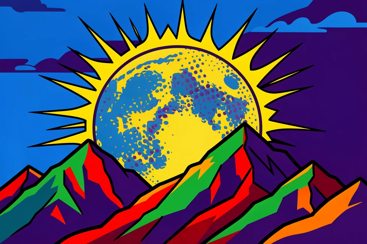 A full moon rising dramatically over a mountain range