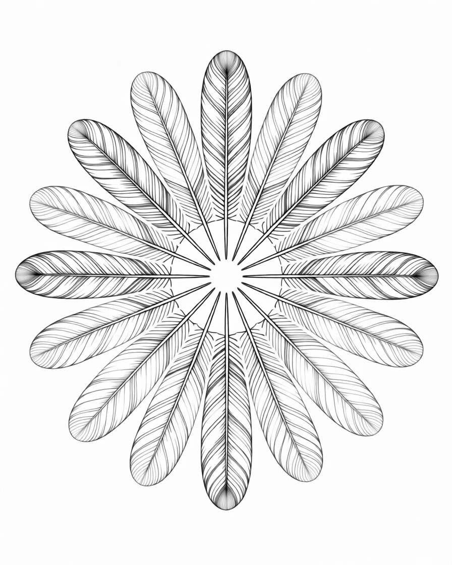 A repeating pattern of feathers arranged in a fan shape