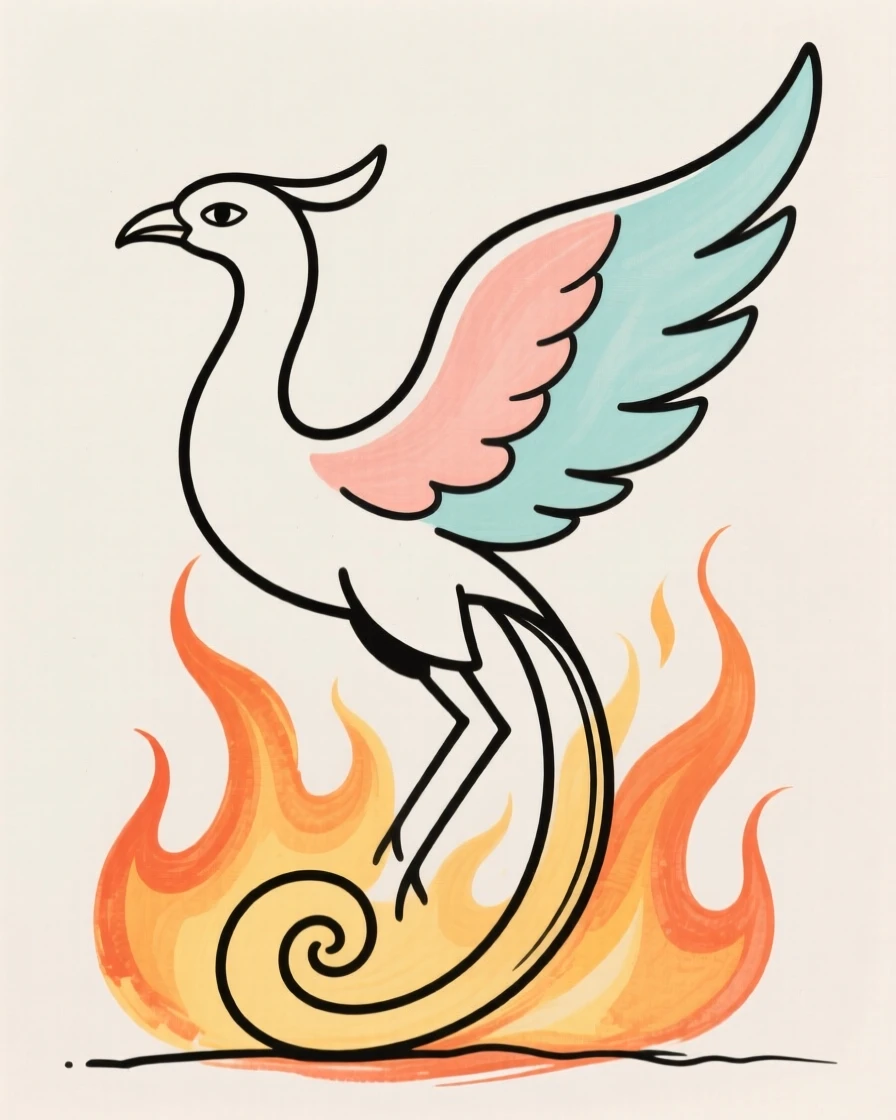 A phoenix rising from flames