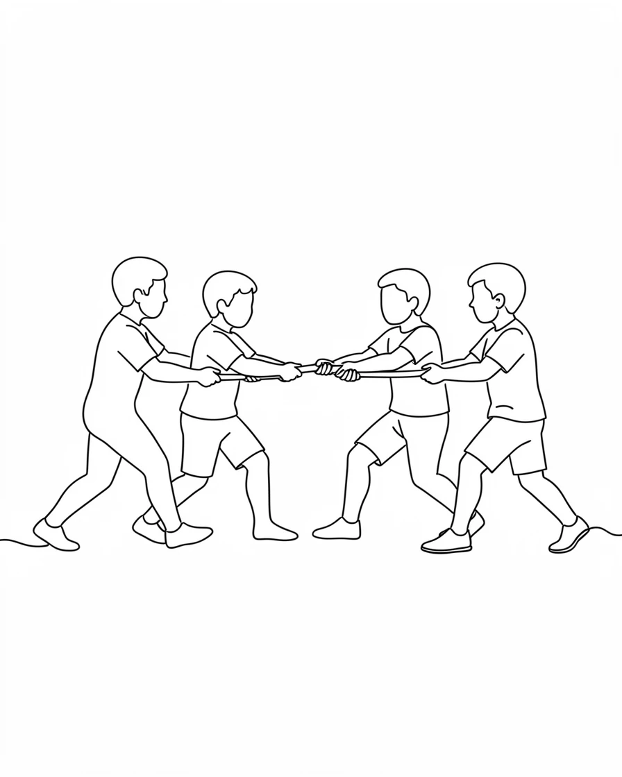 A group of children playing tug of war at a summer field day