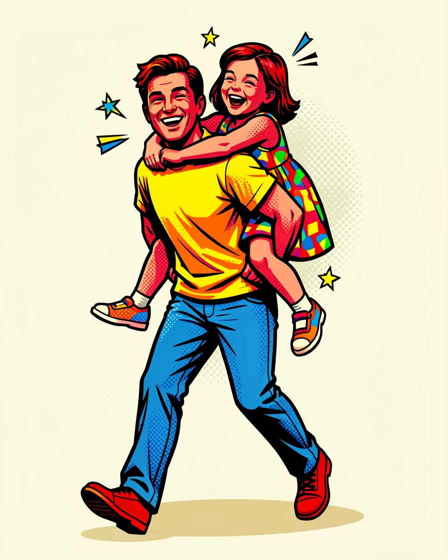 A father giving his daughter a piggyback ride