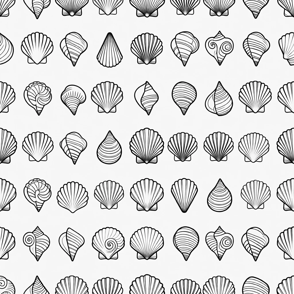 A repeating pattern of seashells arranged in rows