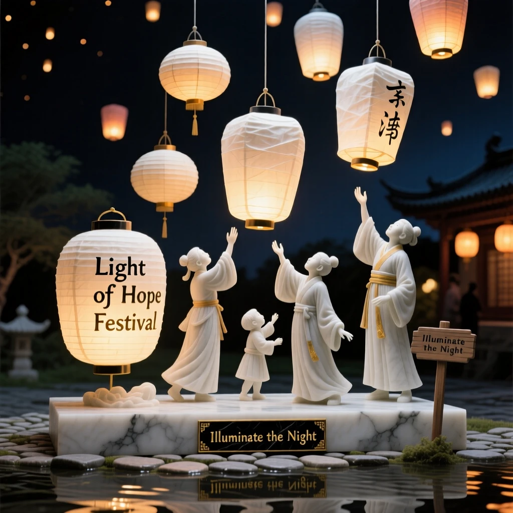 An evocative depiction of a paper lantern festival lighting up the night sky, captured with cinematic depth and detail, balancing detail with emotional depth