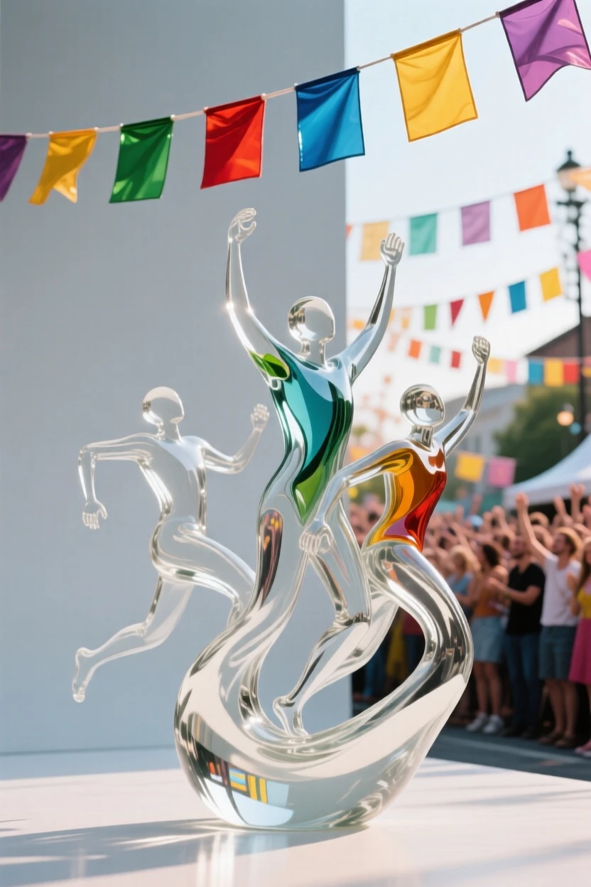 With the whole street alive in color and motion, a festival crowd gathered beneath strings of colorful flags
