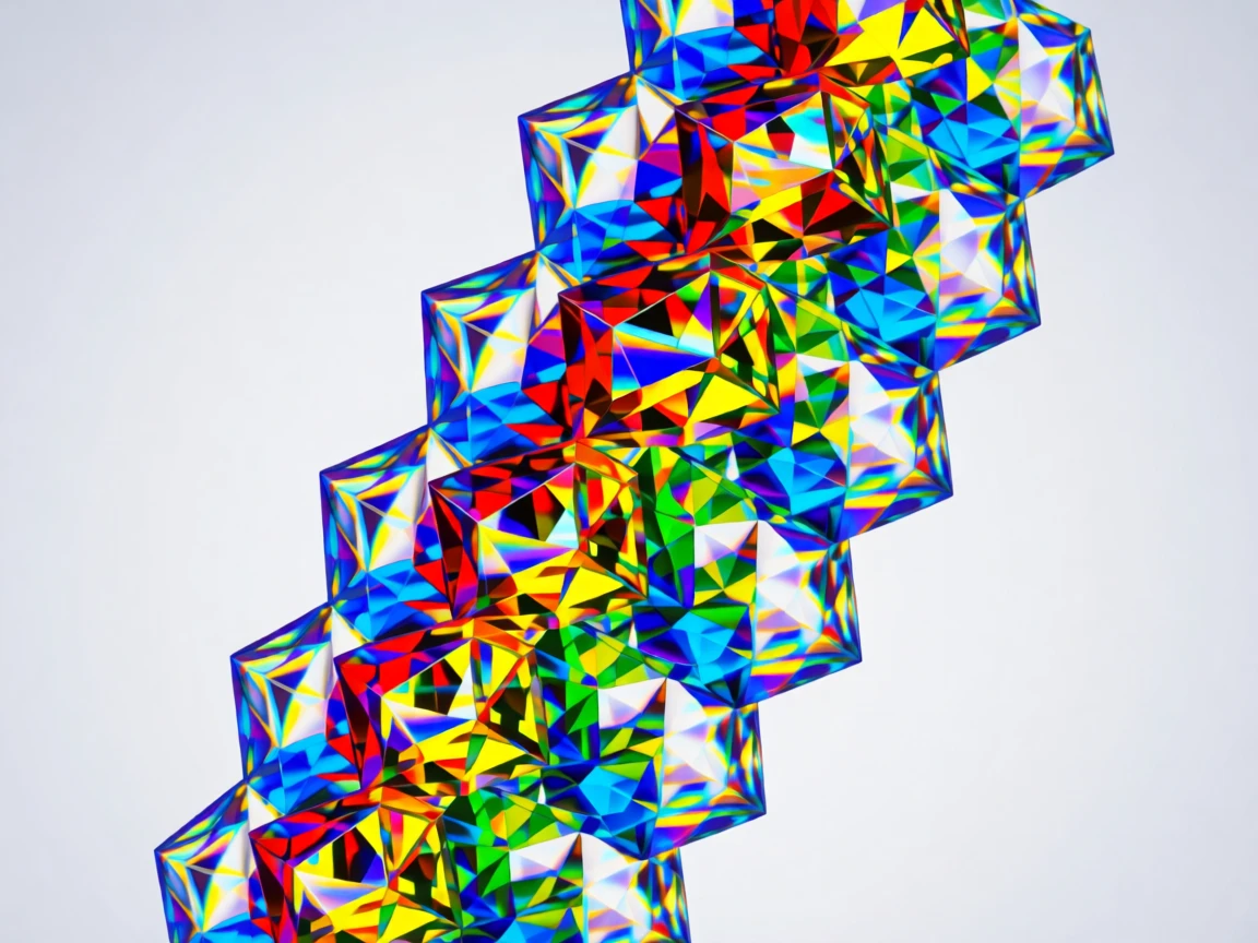 A kaleidoscope of geometric shapes cascading in a rhythmic, colorful pattern.