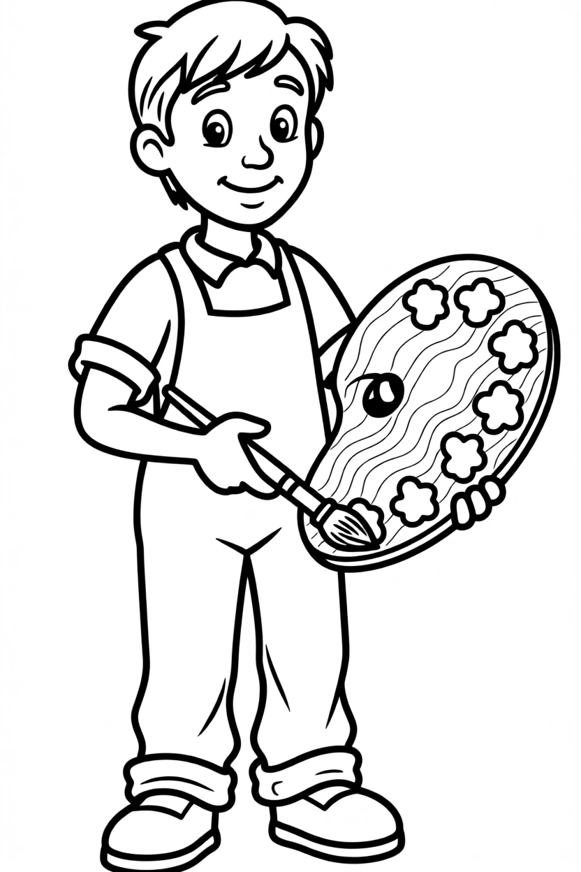 A young painter mixing colors on a wooden palette