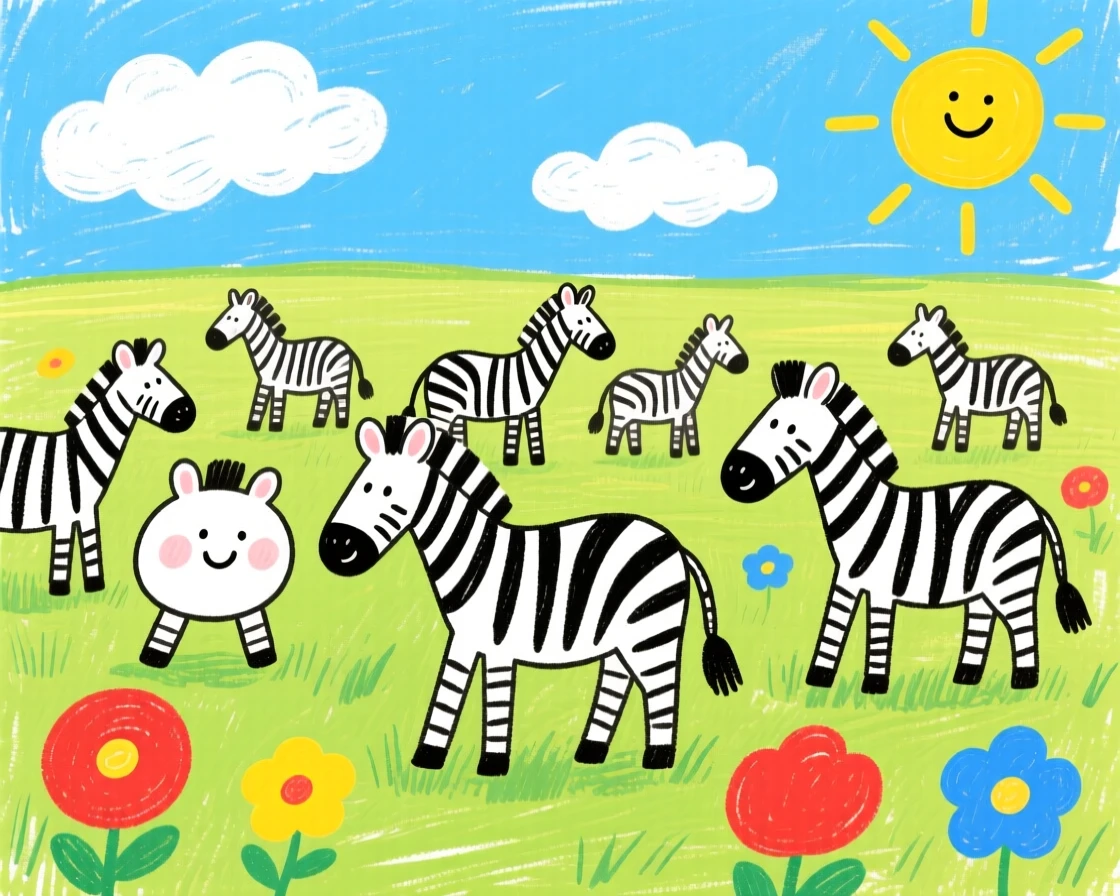 A herd of zebras on a wide open grassy plain.