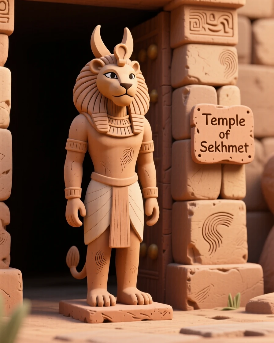 Sekhmet the lioness goddess standing guard at temple gates