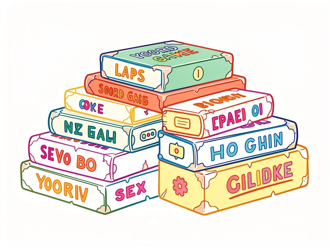 A row of vintage board games with worn, colorful boxes stacked together.