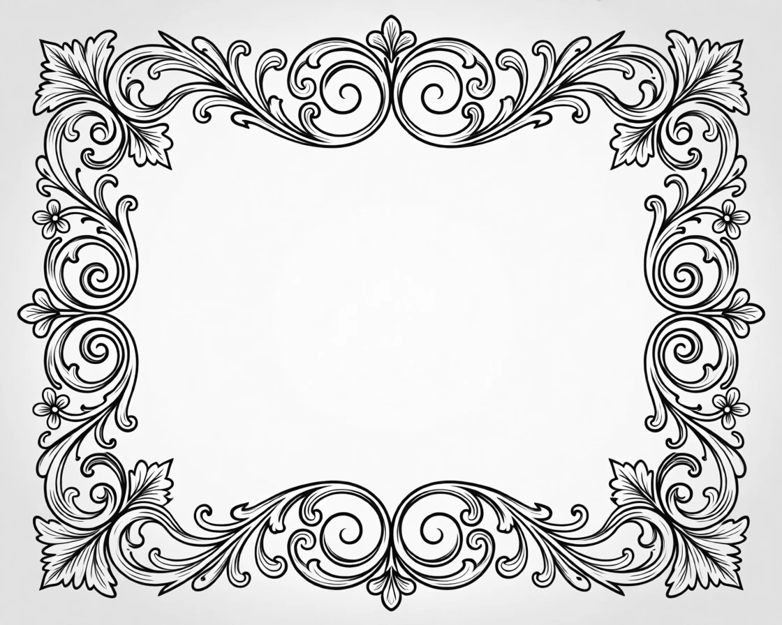 An ornate frame pattern with scrollwork and flourishes