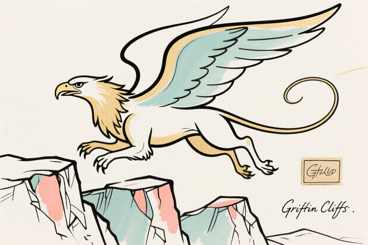 A griffin soaring above cliffs