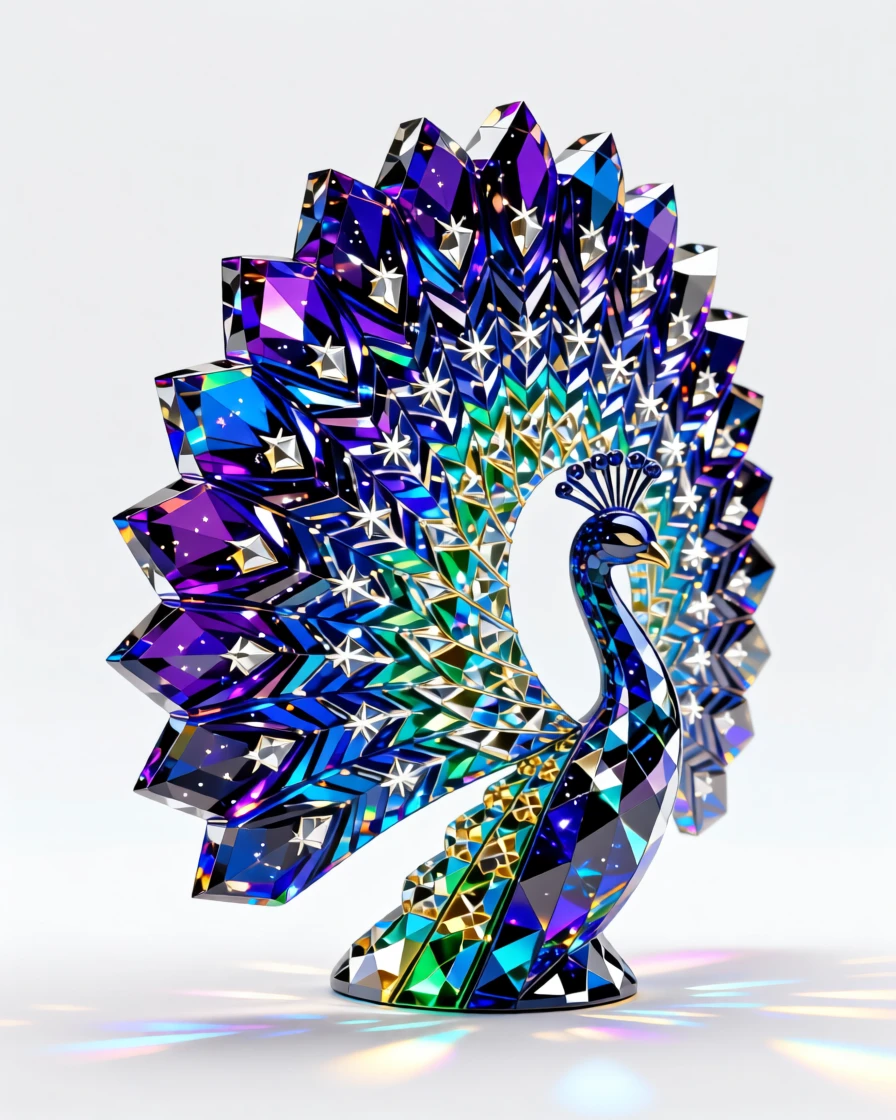An abstract fractal pattern resembling a peacock feather rendered in cosmic colors.