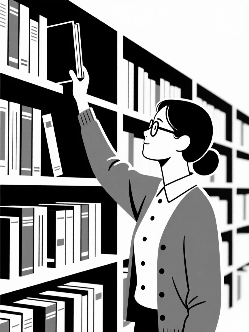 A librarian organizing shelves of books.